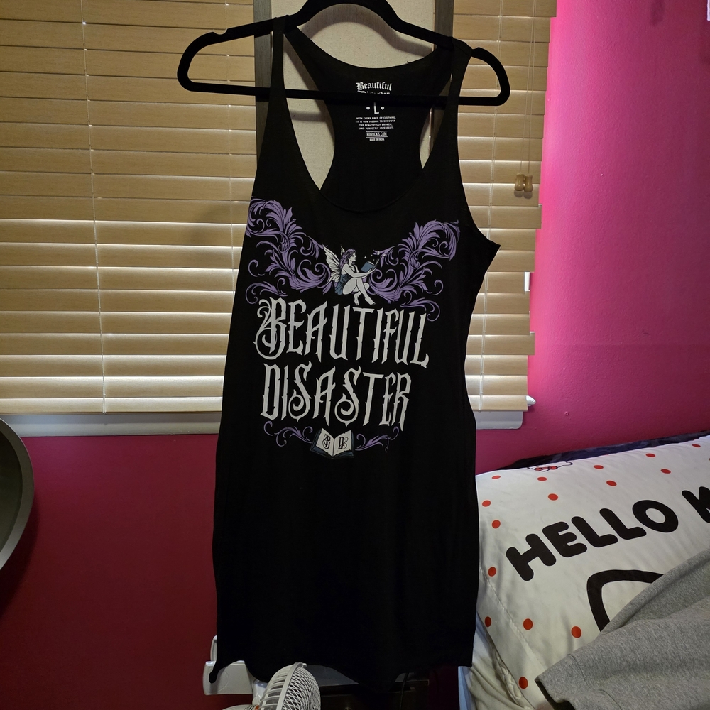 Beautiful Disaster Black Tank Top with White Graphic